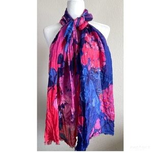 Micky London Cashmere Blend Lightweight Purple Pink Floral Scarf Wrap Tie